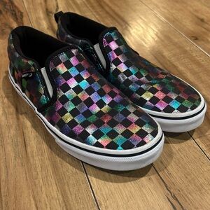 VANS classic Iridescent rainbow checkerboard  Missy shoes size 5